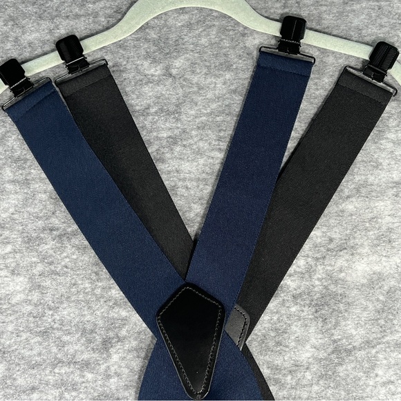 TWO PAIR 2” Clip On Suspenders Made in U.S.A. Black Blue “X” Style Heavy Duty - Picture 3 of 11